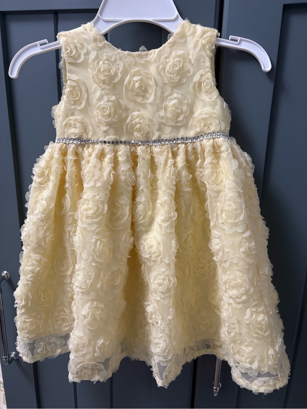 Yellow Floral Rosette Toddler Girls Dress with Rhinestone Waist - size 18m
